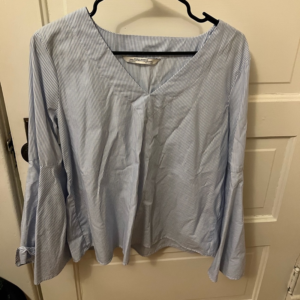 Zara striped blouse with bell sleeves
